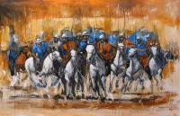 Naeem Rind, 32 x 48 Inch, Acrylic on Canvas, Polo Painting, AC-NAR-029